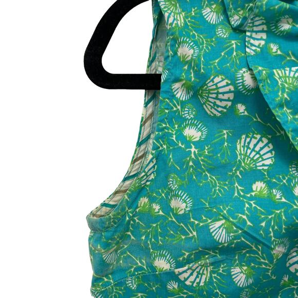 Tizzie Button Front Sleeveless Ruffle Collar Top Blue Green Small ASIS - Picture 3 of 6